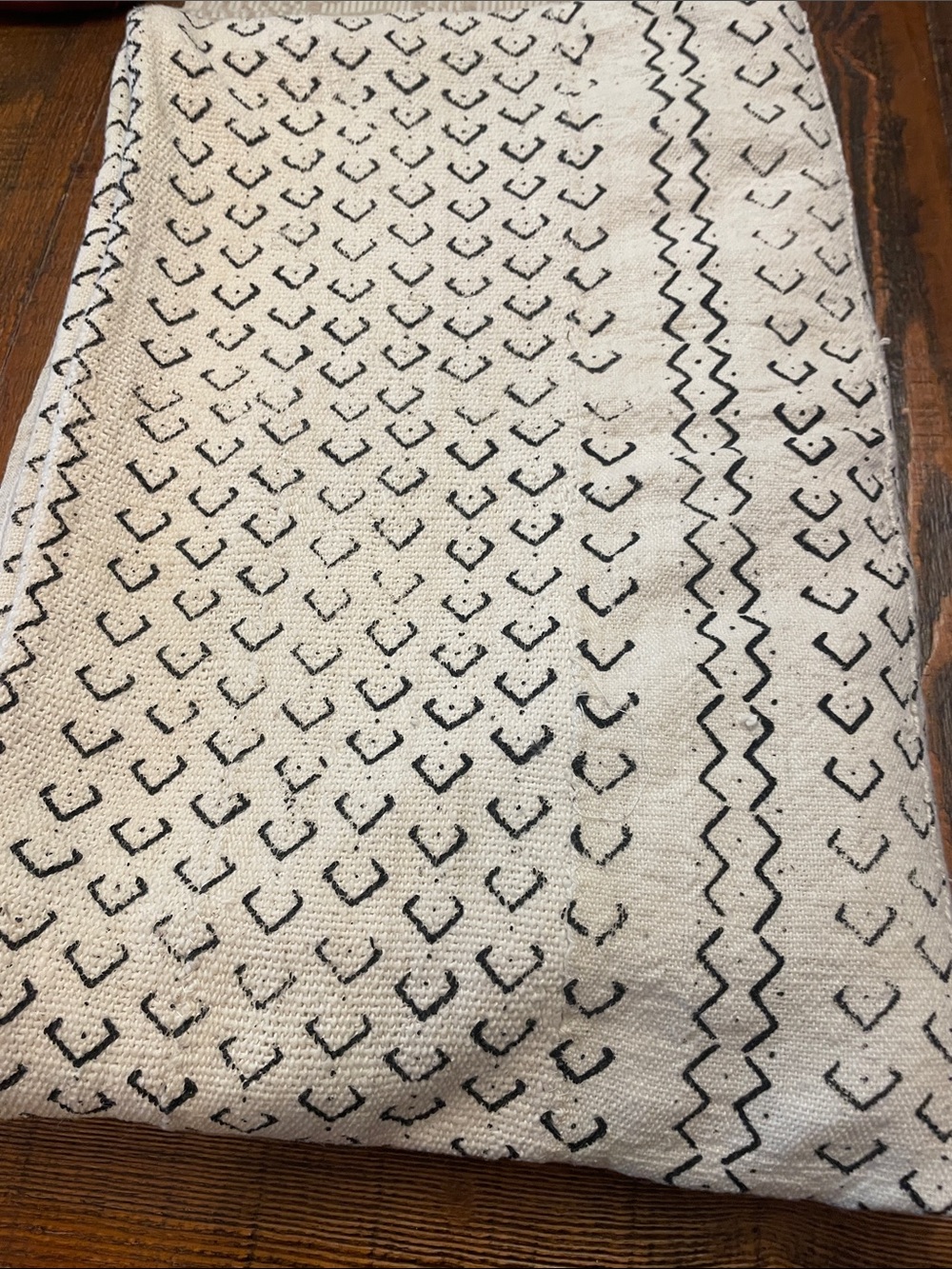 Handmade African White and Black Mudcloth Throw Blanket